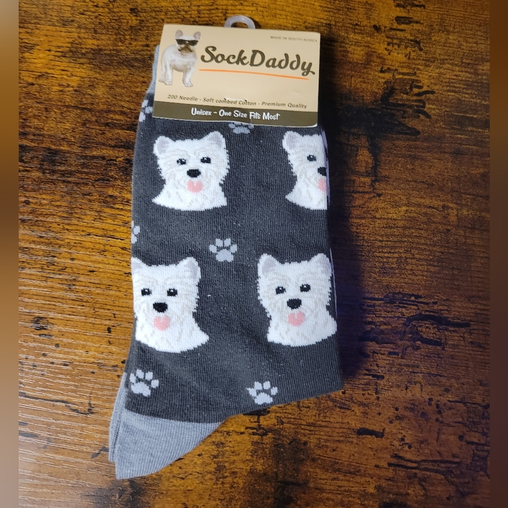 Sock daddy Terrier dog socks background unisex one size-black/white